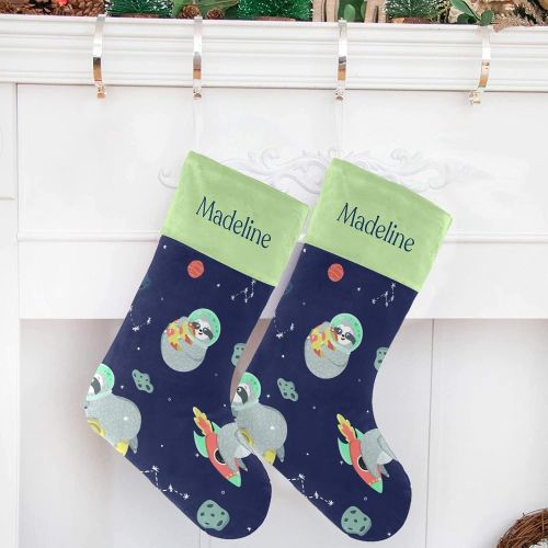 NZOOHY Space Sloths Stars Christmas Stocking Custom Sock, Fireplace Hanging Stockings with Name Family Holiday Party Decor