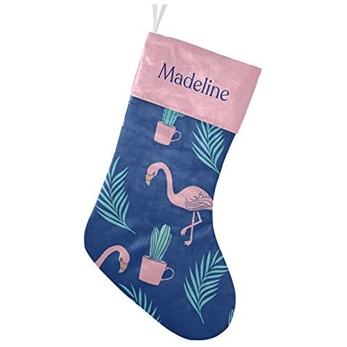  NZOOHY Flamingo Cactus Christmas Stocking Custom Sock, Fireplace Hanging Stockings with Name Family Holiday Party Decor