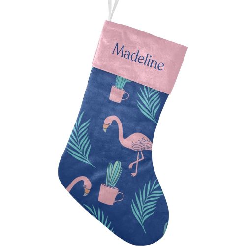  NZOOHY Flamingo Cactus Christmas Stocking Custom Sock, Fireplace Hanging Stockings with Name Family Holiday Party Decor