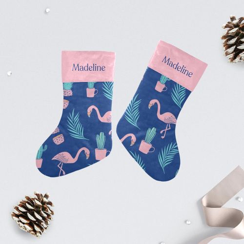  NZOOHY Flamingo Cactus Christmas Stocking Custom Sock, Fireplace Hanging Stockings with Name Family Holiday Party Decor