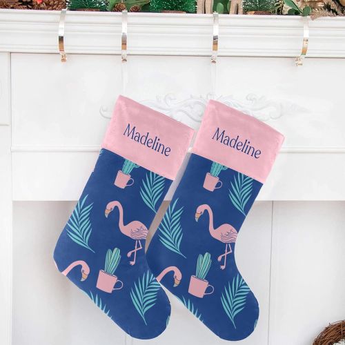  NZOOHY Flamingo Cactus Christmas Stocking Custom Sock, Fireplace Hanging Stockings with Name Family Holiday Party Decor