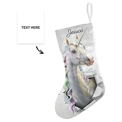  NZOOHY Unicorn Animal Personalized Christmas Stocking with Name, Custom Decoration Fireplace Hanging Stockings for Family Ornaments Holiday Party