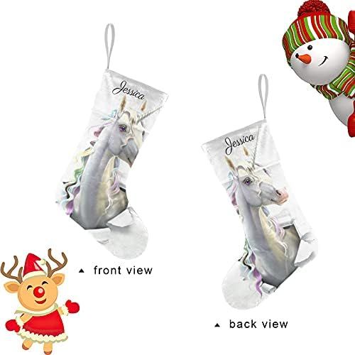  NZOOHY Unicorn Animal Personalized Christmas Stocking with Name, Custom Decoration Fireplace Hanging Stockings for Family Ornaments Holiday Party