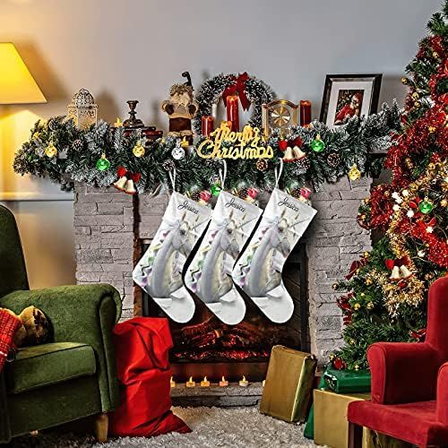  NZOOHY Unicorn Animal Personalized Christmas Stocking with Name, Custom Decoration Fireplace Hanging Stockings for Family Ornaments Holiday Party