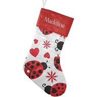 NZOOHY Hearts Ladybugs Christmas Stocking Custom Sock, Fireplace Hanging Stockings with Name Family Holiday Party Decor