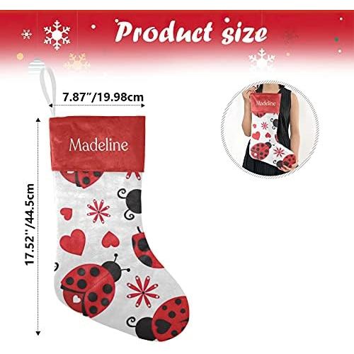  NZOOHY Hearts Ladybugs Christmas Stocking Custom Sock, Fireplace Hanging Stockings with Name Family Holiday Party Decor