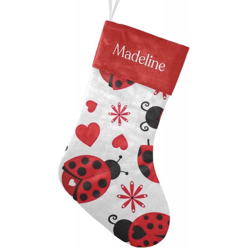  NZOOHY Hearts Ladybugs Christmas Stocking Custom Sock, Fireplace Hanging Stockings with Name Family Holiday Party Decor