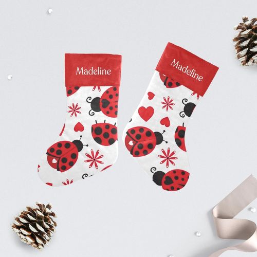  NZOOHY Hearts Ladybugs Christmas Stocking Custom Sock, Fireplace Hanging Stockings with Name Family Holiday Party Decor