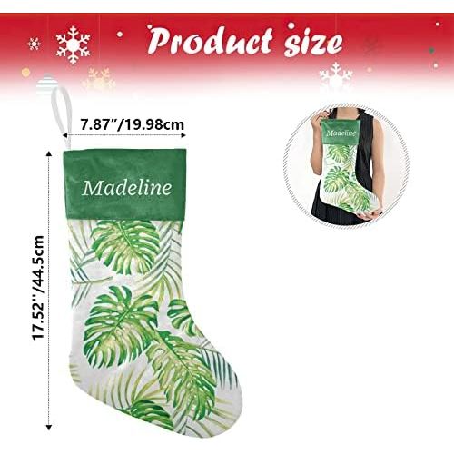  NZOOHY Watercolor Tropic Monstera Leaves Palm Christmas Stocking Custom Sock, Fireplace Hanging Stockings with Name Family Holiday Party Decor