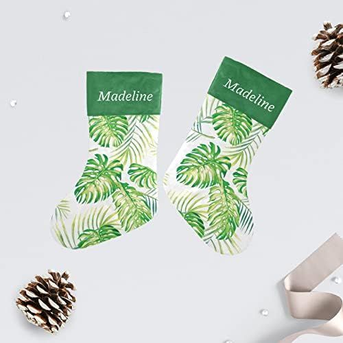  NZOOHY Watercolor Tropic Monstera Leaves Palm Christmas Stocking Custom Sock, Fireplace Hanging Stockings with Name Family Holiday Party Decor