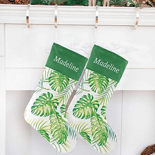  NZOOHY Watercolor Tropic Monstera Leaves Palm Christmas Stocking Custom Sock, Fireplace Hanging Stockings with Name Family Holiday Party Decor