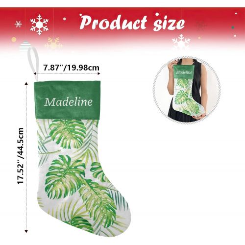  NZOOHY Watercolor Tropic Monstera Leaves Palm Christmas Stocking Custom Sock, Fireplace Hanging Stockings with Name Family Holiday Party Decor