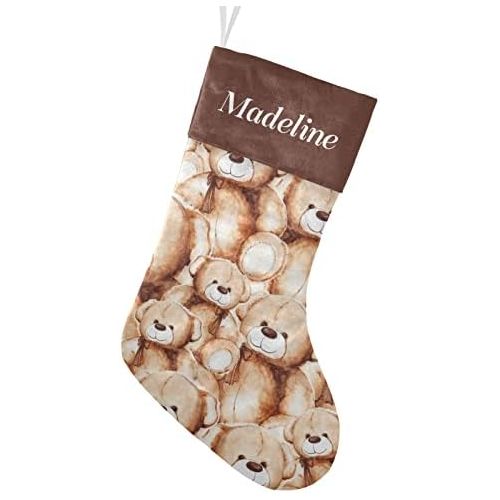  NZOOHY Cartoon Lovely Teddy Bear Christmas Stocking Custom Sock, Fireplace Hanging Stockings with Name Family Holiday Party Decor