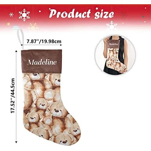  NZOOHY Cartoon Lovely Teddy Bear Christmas Stocking Custom Sock, Fireplace Hanging Stockings with Name Family Holiday Party Decor