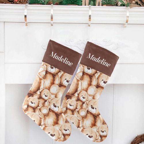  NZOOHY Cartoon Lovely Teddy Bear Christmas Stocking Custom Sock, Fireplace Hanging Stockings with Name Family Holiday Party Decor