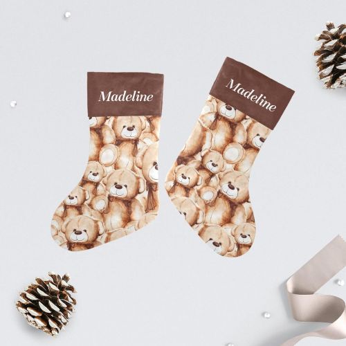  NZOOHY Cartoon Lovely Teddy Bear Christmas Stocking Custom Sock, Fireplace Hanging Stockings with Name Family Holiday Party Decor