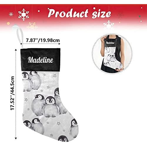  NZOOHY Cute Baby Penguins Star Christmas Stocking Custom Sock, Fireplace Hanging Stockings with Name Family Holiday Party Decor