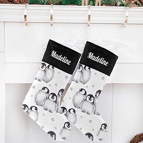  NZOOHY Cute Baby Penguins Star Christmas Stocking Custom Sock, Fireplace Hanging Stockings with Name Family Holiday Party Decor