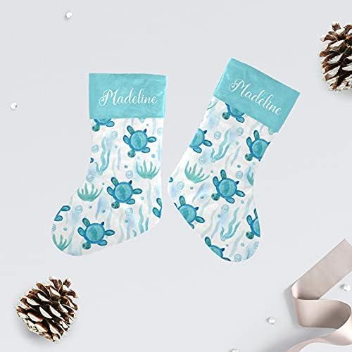  NZOOHY Bubbles Sea Turtle Weed Christmas Stocking Custom Sock, Fireplace Hanging Stockings with Name Family Holiday Party Decor
