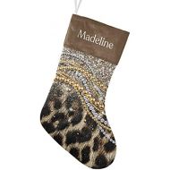 NZOOHY Glitter Print Leopard Christmas Stocking Custom Sock, Fireplace Hanging Stockings with Name Family Holiday Party Decor
