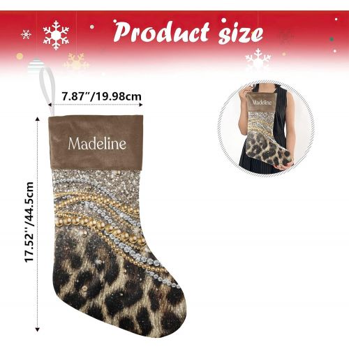  NZOOHY Glitter Print Leopard Christmas Stocking Custom Sock, Fireplace Hanging Stockings with Name Family Holiday Party Decor