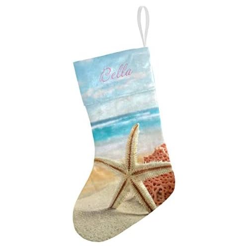  NZOOHY Tropical Beach Personalized Christmas Stocking with Name, Custom Decoration Fireplace Hanging Stockings for Family Ornaments Holiday Party