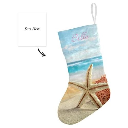  NZOOHY Tropical Beach Personalized Christmas Stocking with Name, Custom Decoration Fireplace Hanging Stockings for Family Ornaments Holiday Party