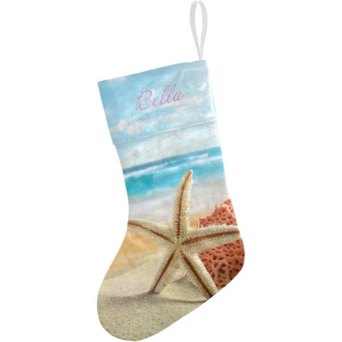  NZOOHY Tropical Beach Personalized Christmas Stocking with Name, Custom Decoration Fireplace Hanging Stockings for Family Ornaments Holiday Party