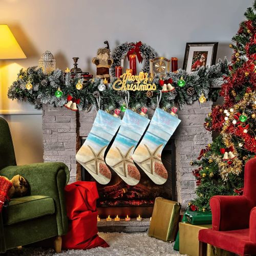  NZOOHY Tropical Beach Personalized Christmas Stocking with Name, Custom Decoration Fireplace Hanging Stockings for Family Ornaments Holiday Party