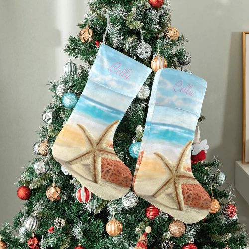  NZOOHY Tropical Beach Personalized Christmas Stocking with Name, Custom Decoration Fireplace Hanging Stockings for Family Ornaments Holiday Party