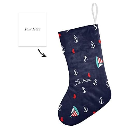  NZOOHY Anchors and Sailboats Personalized Christmas Stocking with Name, Custom Decoration Fireplace Hanging Stockings for Family Ornaments Holiday Party