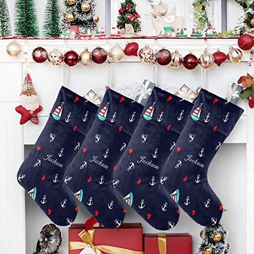  NZOOHY Anchors and Sailboats Personalized Christmas Stocking with Name, Custom Decoration Fireplace Hanging Stockings for Family Ornaments Holiday Party