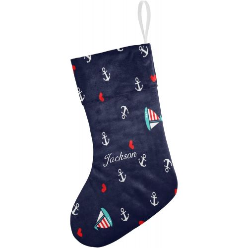  NZOOHY Anchors and Sailboats Personalized Christmas Stocking with Name, Custom Decoration Fireplace Hanging Stockings for Family Ornaments Holiday Party