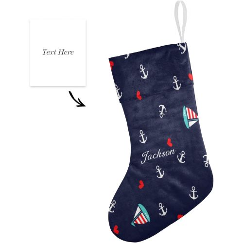  NZOOHY Anchors and Sailboats Personalized Christmas Stocking with Name, Custom Decoration Fireplace Hanging Stockings for Family Ornaments Holiday Party