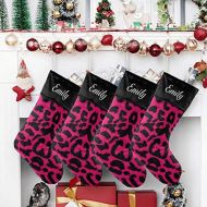 NZOOHY Lopard Pattern Design Personalized Christmas Stocking with Name, Custom Decoration Fireplace Hanging Stockings for Family Ornaments Holiday Party