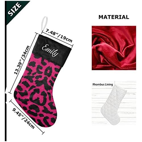  NZOOHY Lopard Pattern Design Personalized Christmas Stocking with Name, Custom Decoration Fireplace Hanging Stockings for Family Ornaments Holiday Party