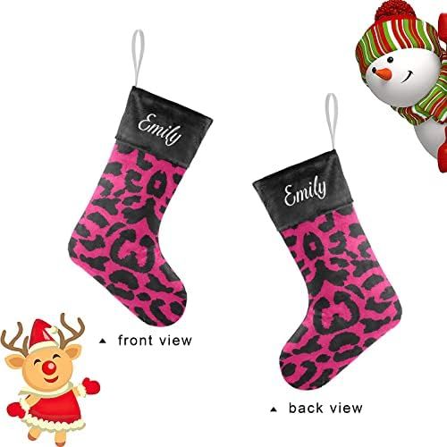  NZOOHY Lopard Pattern Design Personalized Christmas Stocking with Name, Custom Decoration Fireplace Hanging Stockings for Family Ornaments Holiday Party