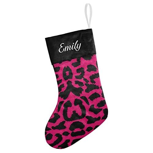  NZOOHY Lopard Pattern Design Personalized Christmas Stocking with Name, Custom Decoration Fireplace Hanging Stockings for Family Ornaments Holiday Party