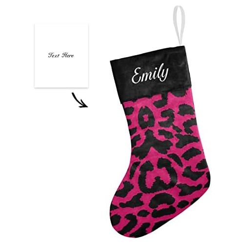  NZOOHY Lopard Pattern Design Personalized Christmas Stocking with Name, Custom Decoration Fireplace Hanging Stockings for Family Ornaments Holiday Party