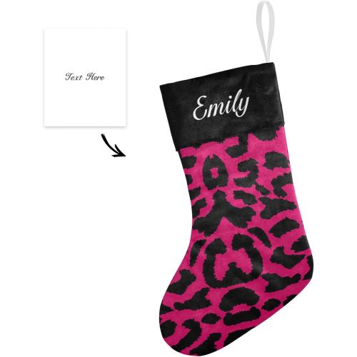  NZOOHY Lopard Pattern Design Personalized Christmas Stocking with Name, Custom Decoration Fireplace Hanging Stockings for Family Ornaments Holiday Party