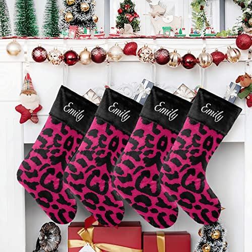  NZOOHY Lopard Pattern Design Personalized Christmas Stocking with Name, Custom Decoration Fireplace Hanging Stockings for Family Ornaments Holiday Party