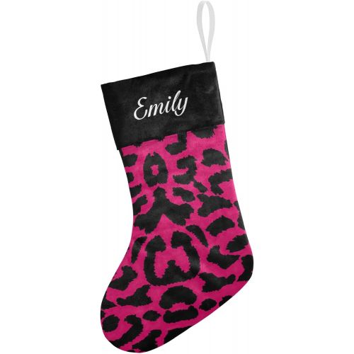  NZOOHY Lopard Pattern Design Personalized Christmas Stocking with Name, Custom Decoration Fireplace Hanging Stockings for Family Ornaments Holiday Party