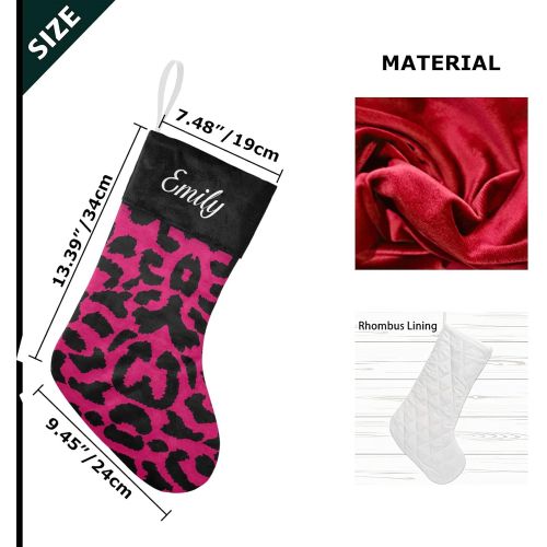  NZOOHY Lopard Pattern Design Personalized Christmas Stocking with Name, Custom Decoration Fireplace Hanging Stockings for Family Ornaments Holiday Party