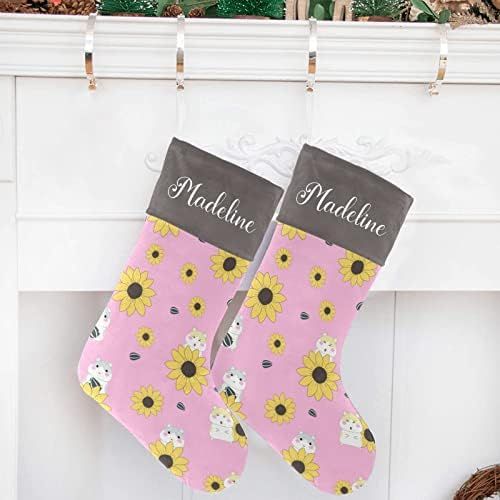  NZOOHY Pink Hamster and Sunflower Christmas Stocking Custom Sock, Fireplace Hanging Stockings with Name Family Holiday Party Decor