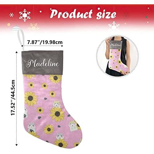  NZOOHY Pink Hamster and Sunflower Christmas Stocking Custom Sock, Fireplace Hanging Stockings with Name Family Holiday Party Decor