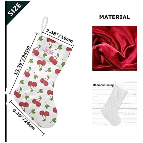 NZOOHY Cherry Pattern Personalized Christmas Stocking with Name, Custom Decoration Fireplace Hanging Stockings for Family Ornaments Holiday Party