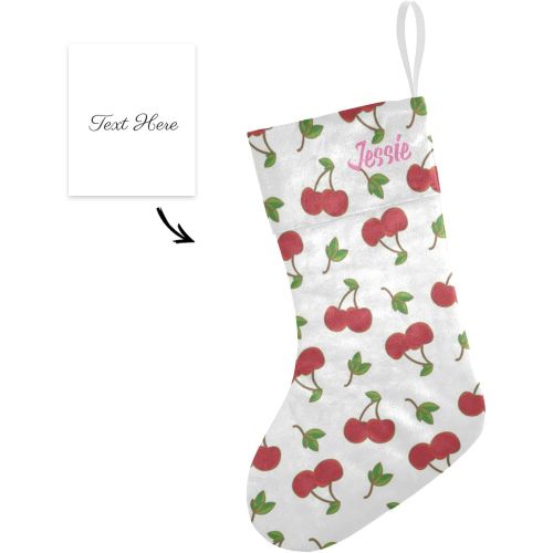  NZOOHY Cherry Pattern Personalized Christmas Stocking with Name, Custom Decoration Fireplace Hanging Stockings for Family Ornaments Holiday Party