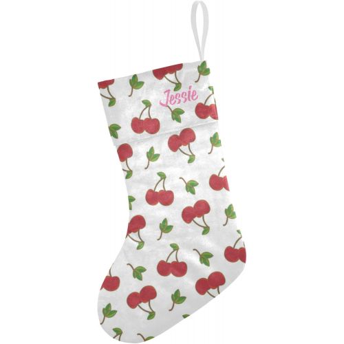  NZOOHY Cherry Pattern Personalized Christmas Stocking with Name, Custom Decoration Fireplace Hanging Stockings for Family Ornaments Holiday Party