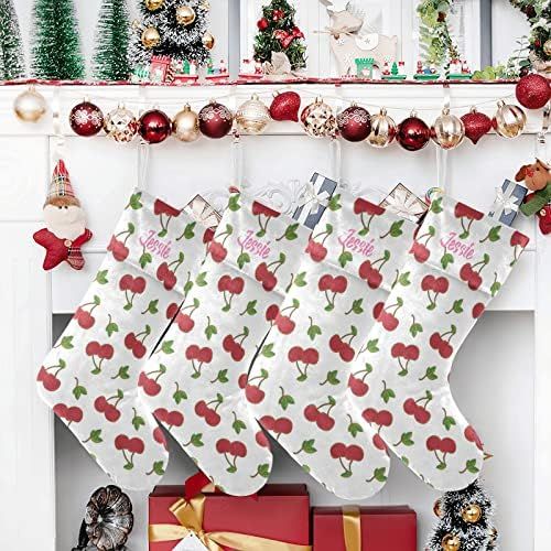  NZOOHY Cherry Pattern Personalized Christmas Stocking with Name, Custom Decoration Fireplace Hanging Stockings for Family Ornaments Holiday Party