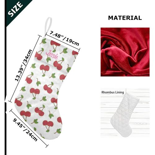  NZOOHY Cherry Pattern Personalized Christmas Stocking with Name, Custom Decoration Fireplace Hanging Stockings for Family Ornaments Holiday Party